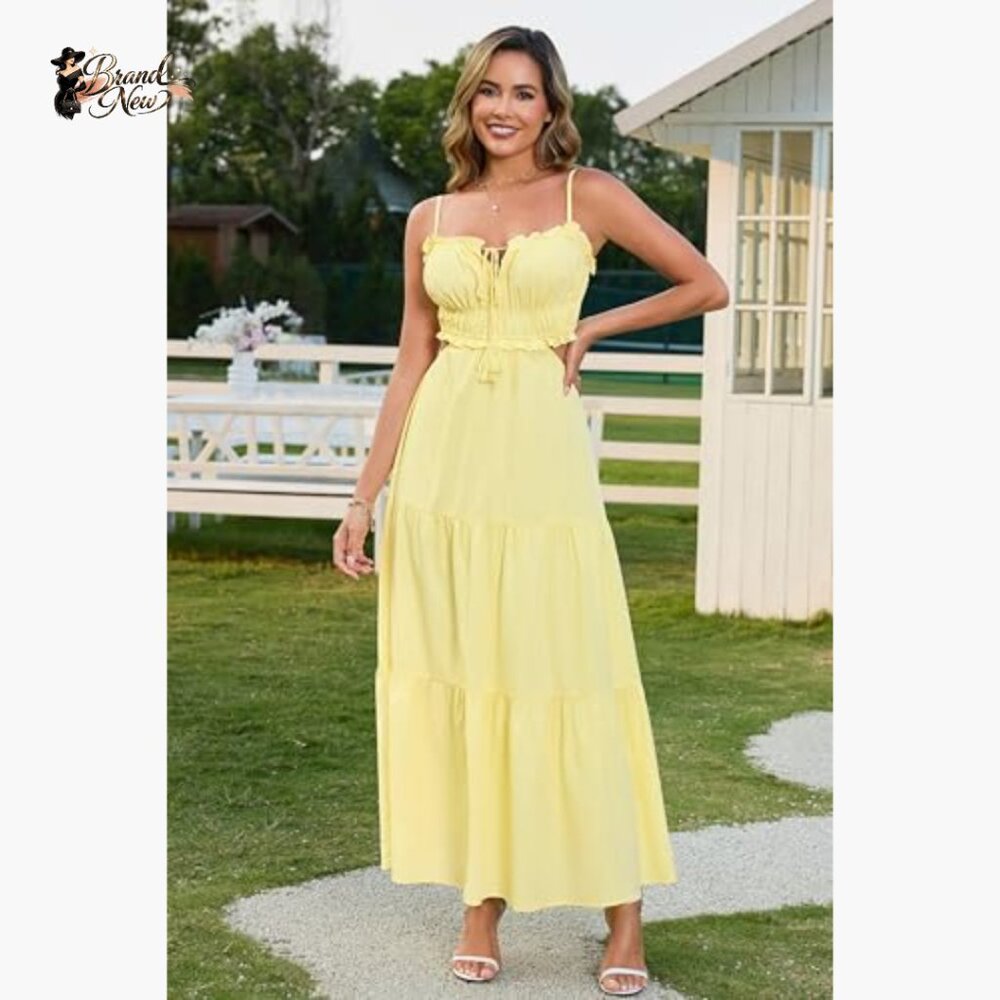 Polyester Elastane Maxi Dress Spaghetti Strap Bac… - image 2